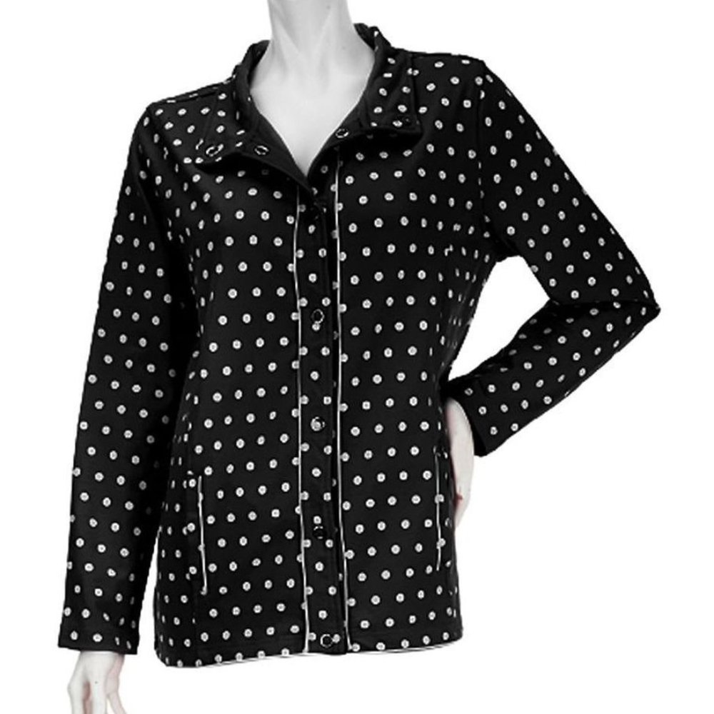 EUC Jacket: White Polka Dots on Black, Lightweight, Quacker Factory, Y2K